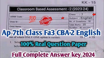 💯Ap 7th class English Fa3 question paper and answer 2024|7th class english fa3 CBA-2 answer key 2024
