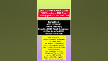 DRDO CEPTAM 10 (A&A) Recruitment 2022 Result, Stenographer Skill Test Admit Card 🔥 #drdo  #shorts
