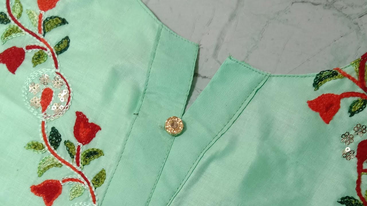 how to stitch v neck placket/v placket neck cutting and stitching/how