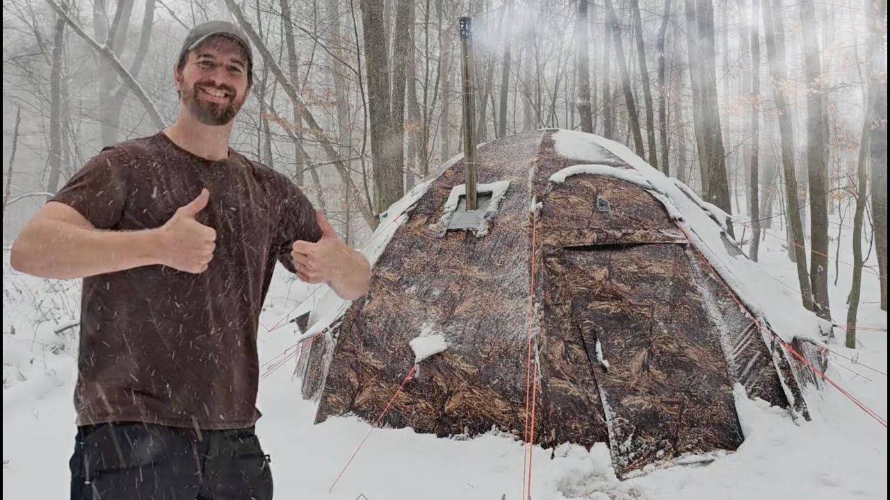 ⁣Hot Tent Camping in an Appalachian Snow Storm