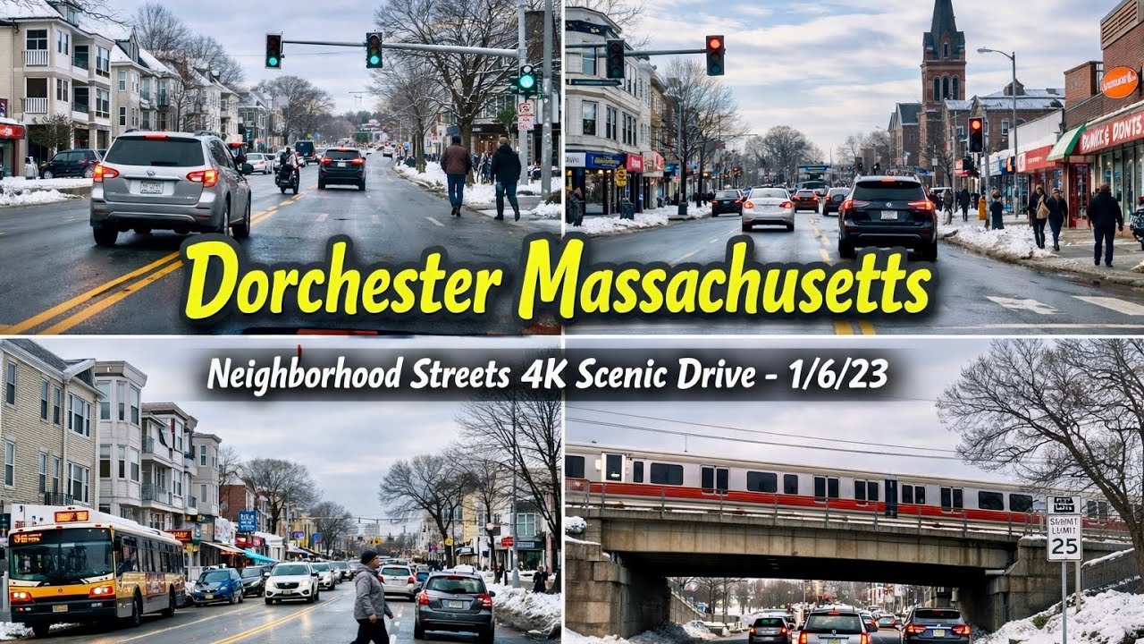 🚍Dorchester Massachusetts | Neighborhood Streets 4K Scenic Drive - 1/6/23