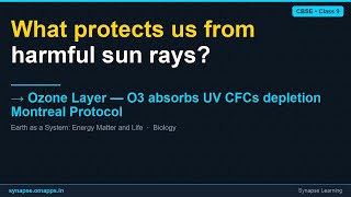 Ozone Layer — O3 absorbs UV CFCs depletion Montreal Protocol | CBSE Class 9 Biology | Synapse