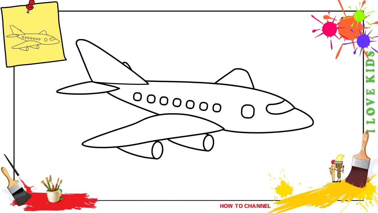 How to draw a plane EASY & SLOWLY step by step for kids, beginners ...