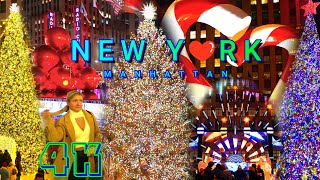 Best Christmas Walk in New York City, Manhattan USA 4K - UHD
