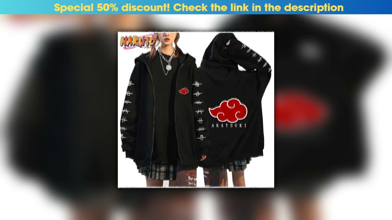 Best Naruto Akatsuki Hoodies Sweatshirt Anime Print Zipper Men's Women's Autumn Winter Casual Long•