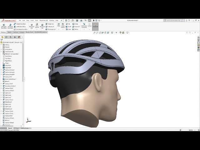 bike helmet cad Solidworks Advanced Tutorial Modeling Road Bike Helmets part 2/2