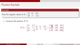 MATH 3191: Example Finding Singular Values of Matrix A