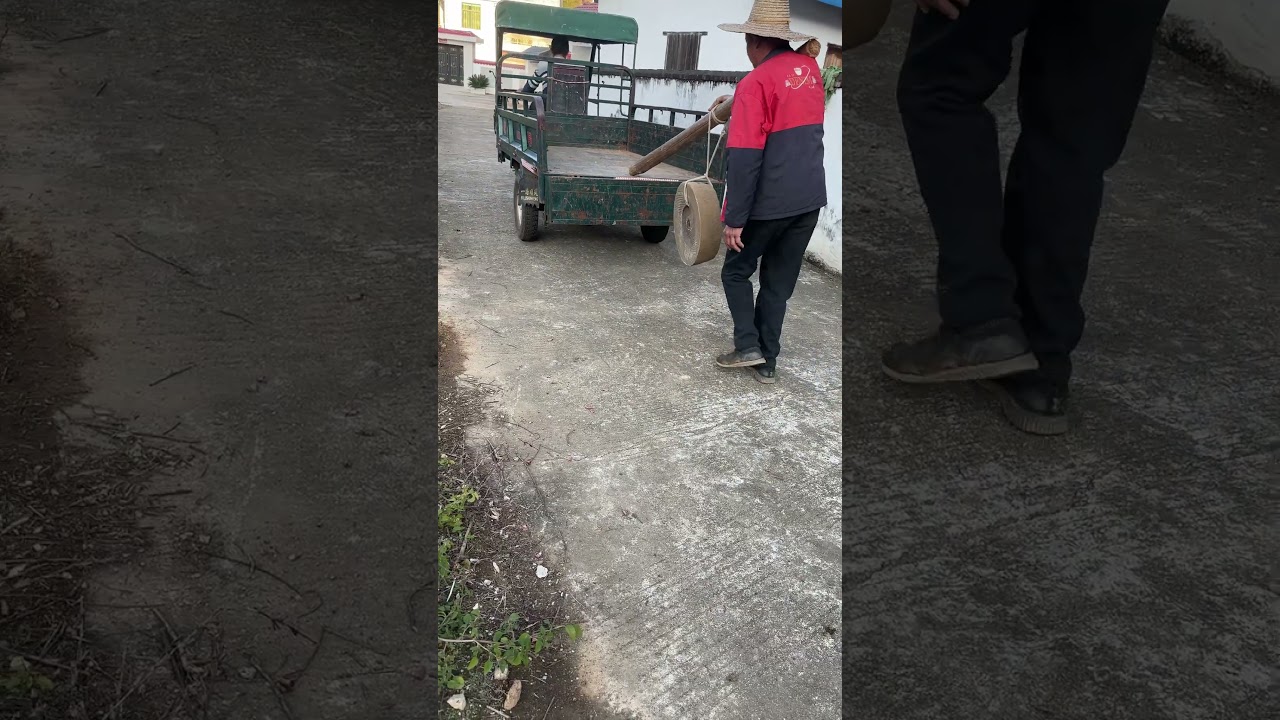 Effort-saving Trick for moving heavy objects, concrete block made easy.