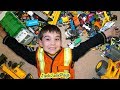 Pretend play cleanup huge toy collection using trucks  crazy costumes  jackjackplays