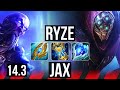 Ryze vs jax top  1400 games  kr grandmaster  143