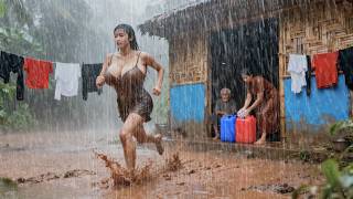 KUN JE HIERIN SLAPEN? ⚡ Zware regen en onweer in Indonesisch dorp 🌧️ Slaaptherapie, genezing van sl