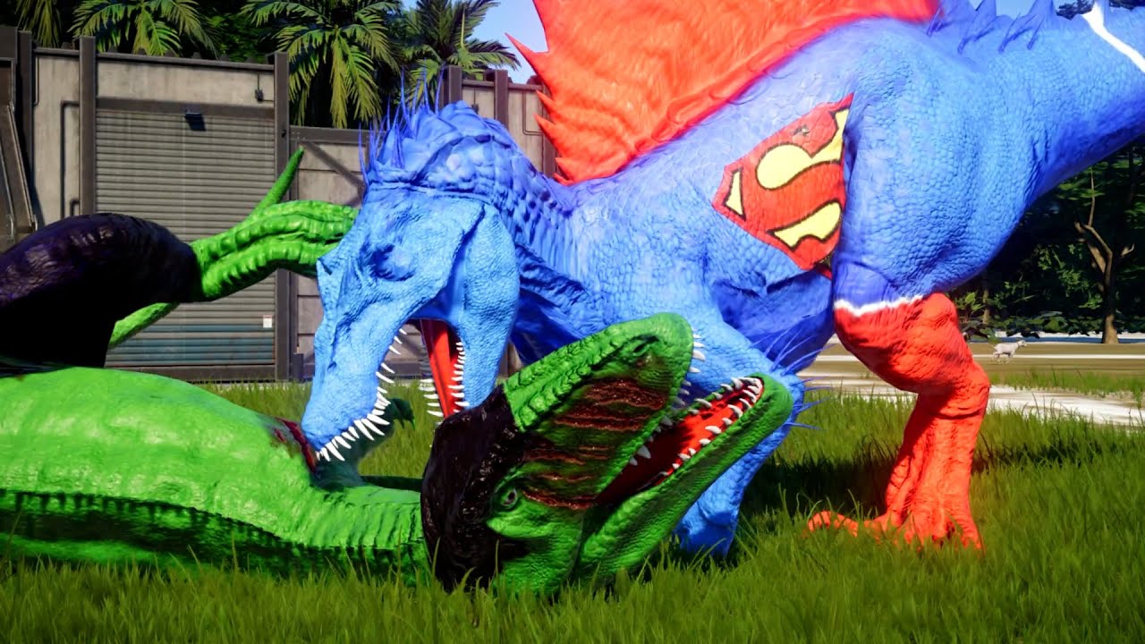 Superhero Dinosaurs Battle! Spiderman Megalodon vs Hulk Giga vs Superman Spino | JWE1 Fighting!!!