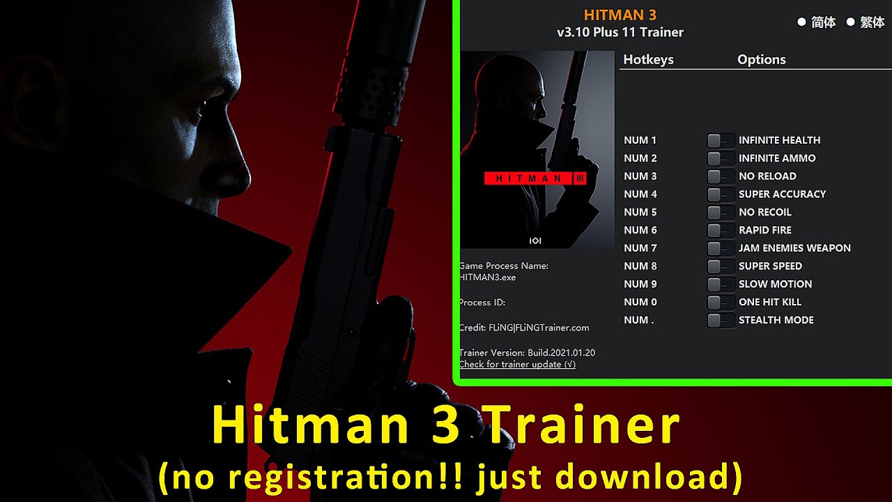 Hitman 3 Trainer (Cheat Code, no registration no spam just