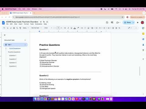 ASWB Psychotic Disorders. Assessment and diagnosis practice questions (LBSW, LMSW, LCSW)