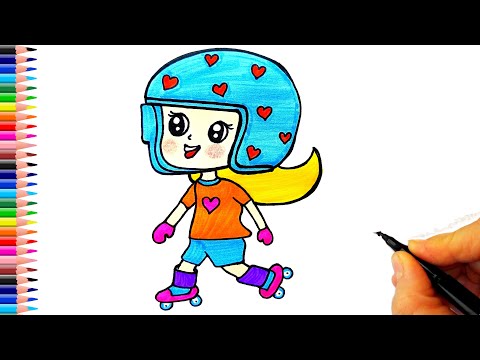Paten Yapan Kız Çizimi 🙆‍♀️ Sevimli Kız Çizimleri - Paten Kayan Kız Çizimi - Skating Girl Drawing 💖
