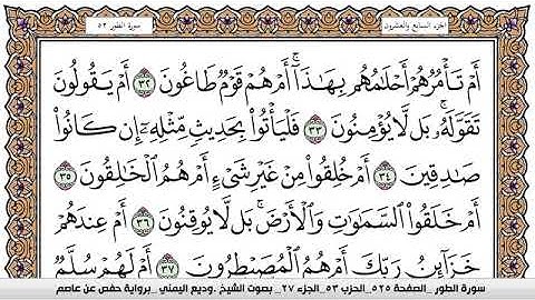 سورة الطور Surah Al Tor وديع اليمني Wadi  Al Yamani برواية حفص عن عاصم