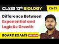 Difference Between Exponential and Logistic Growth - Organisms and Populations | Class 12 Biology