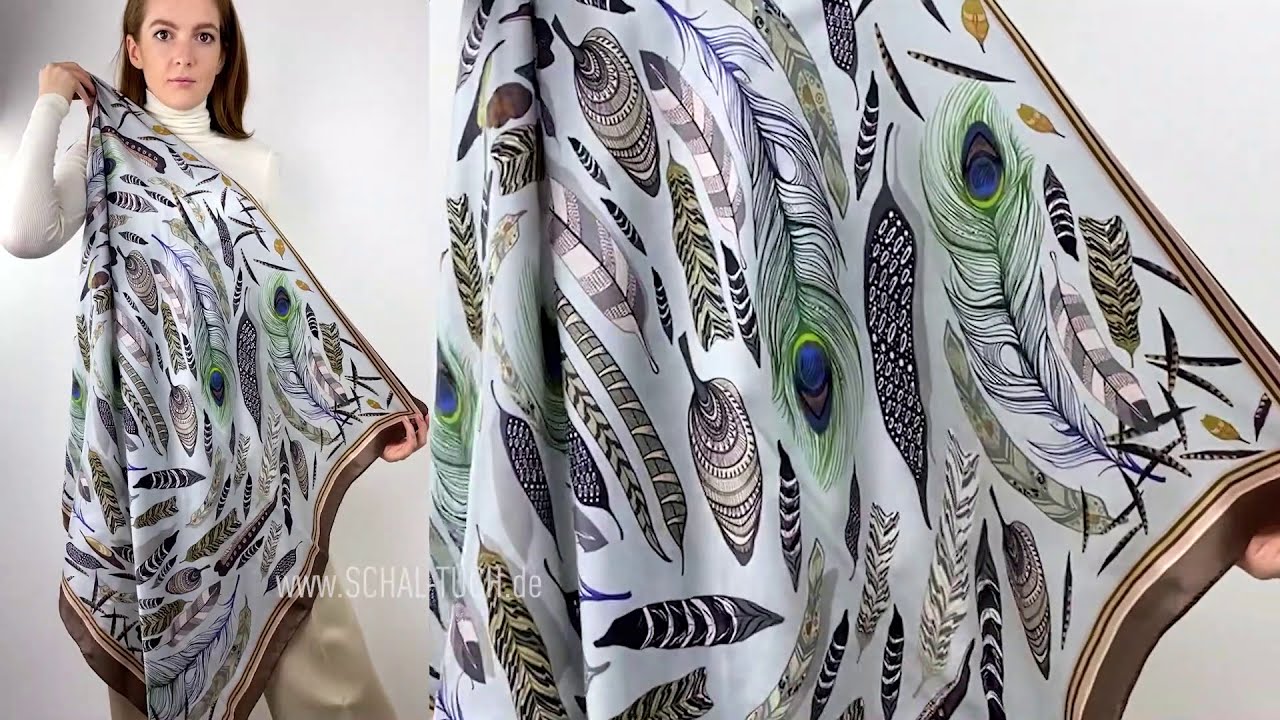 Seidentuch - silk Scarf Russian silk shawl - Halstuch aus Seide mit Federn - PERIA