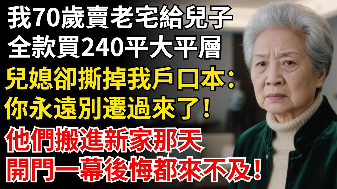 我70歲賣老宅給兒子買240平大平層，兒媳卻撕掉我戶口本：你永遠別遷過來了！他們搬進新家那天，開門一幕後悔都來不及！