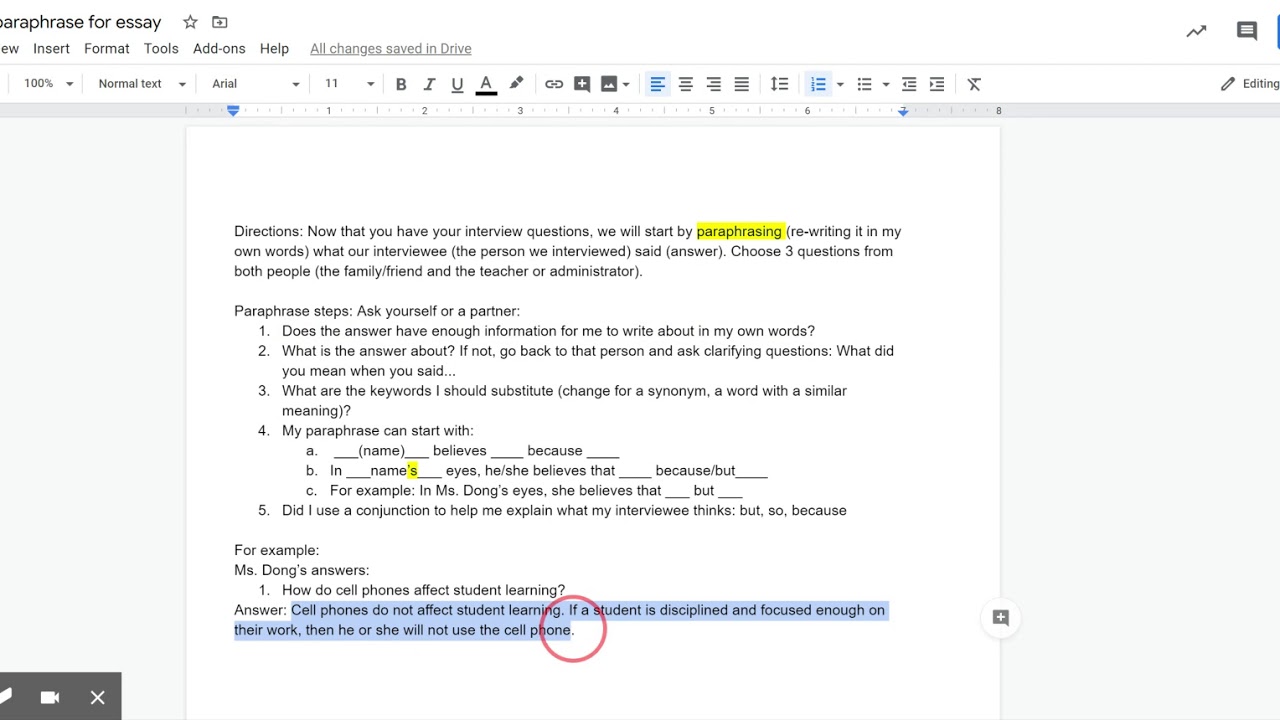 Interview paraphrase for essay - Google Docs - YouTube
