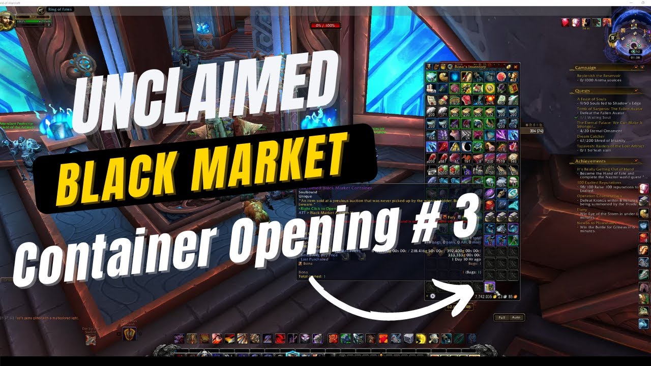 Shadowlands Gameplay. Unboxing Unclaimed Black Market Container in World of Warcraft (WOW) #3 - 2022