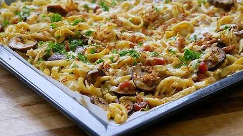 Spitzkohl Käse Spätzle aus dem Backofen mit Pilzen & Speck | Rezept | Fast Food | Schnell | Einfach