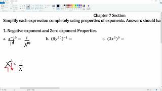 Chapter 7 Problem 1 Negative Exponent and Zero Exponent Properties