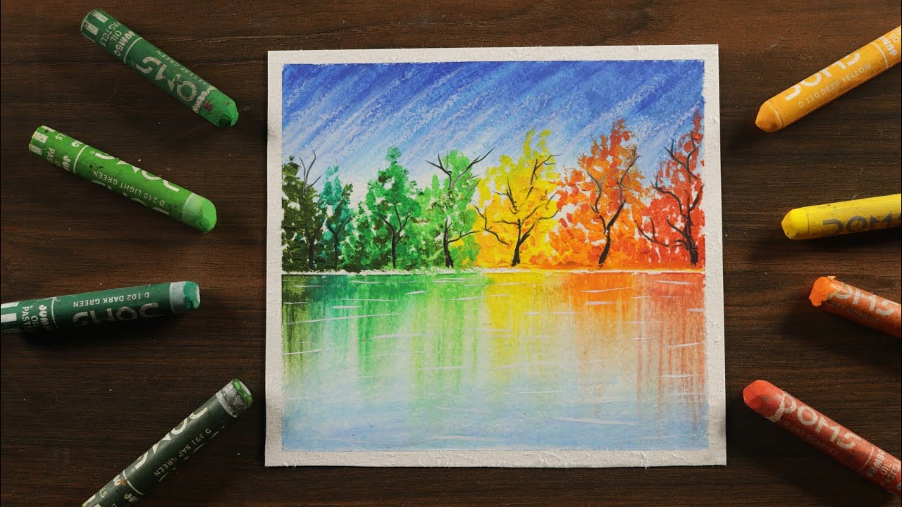 Spring season drawing / easy oil pastel drawing for beginners - YouTube
