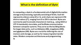 what is the definition of byte in computer