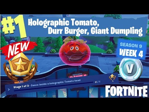 Video: Fortnite Holografiske Tomathode, Durr Burger Head, Dumpling Head Locations Forklarte