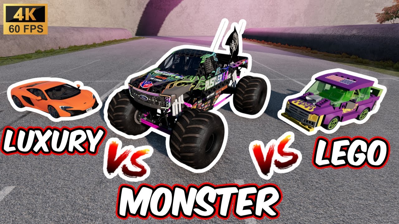 Luxury vs Monster Trucks vs LEGO Cars – Epic Downhill Challenge in BeamNG.drive! | 4K 