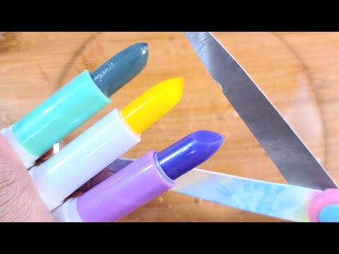 ASMR Satisfying Slime Makeup! Rainbow Lipstick into Clear Slime! Satisfying Video
