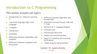 Programming in C Language Session 1 by Dr. Ayesha Butalia