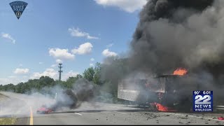 VIDEO: Tractor-trailer fire on I-91 southbound in West Springfield