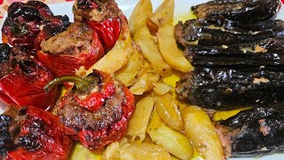 Peperoni e Melanzane Ripieni di Carne al Forno con Patate