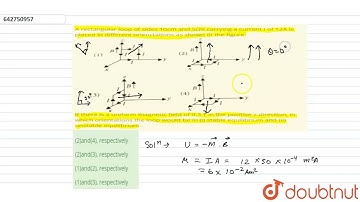 A rectangular loop of sides 10cm and 5cm carrying a current I of 12A is placed in different orie...