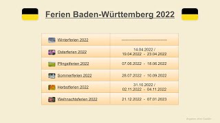 Ferien Baden Württemberg 2022
