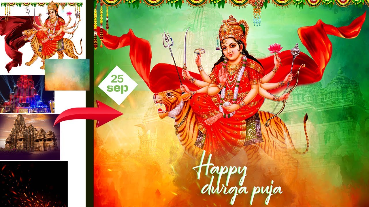 How to make Durga puja Banner in Photoshop | Navratri Banner | Navratri Utsav Banner Editing |