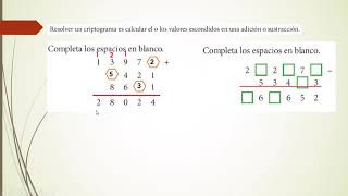 PRIMARIA INTERMEDIA S11 Razonamiento matemático: Criptogramas numéricos de adición y sustracción.
