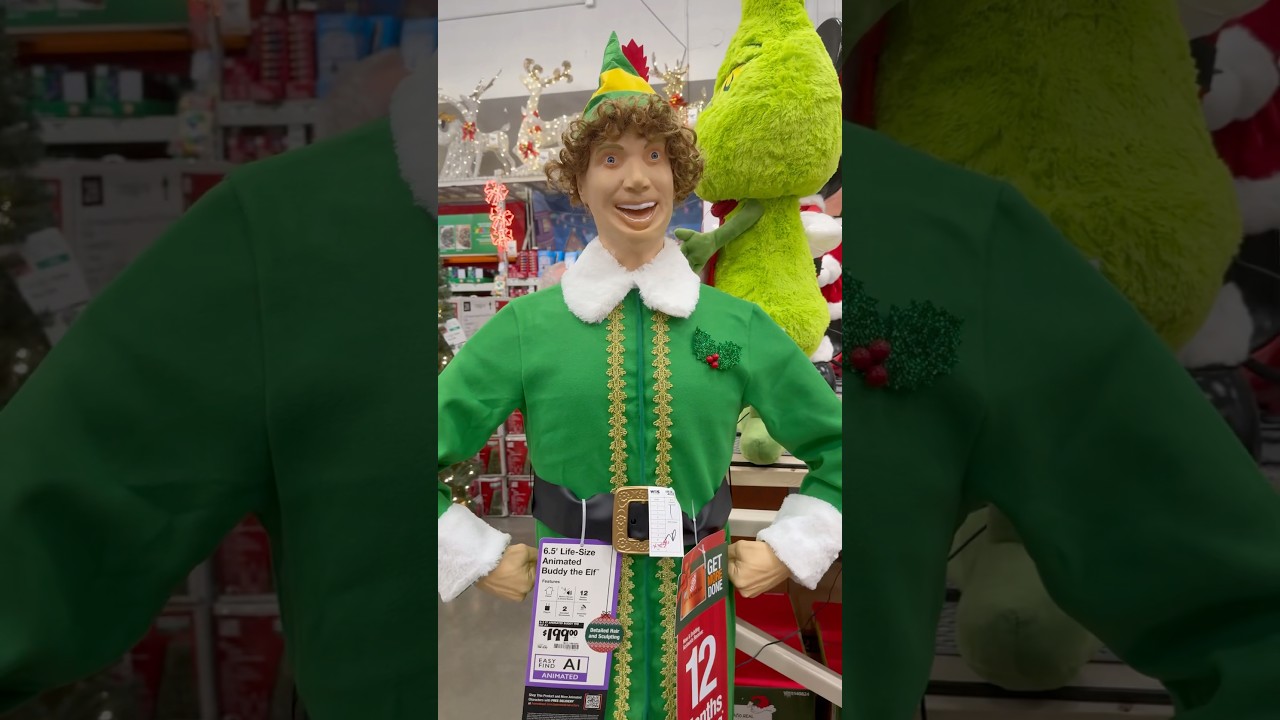 Life Size 6.5 feet animated Home Depot Christmas 2024 Buddy the Elf Animatronic in store demo.