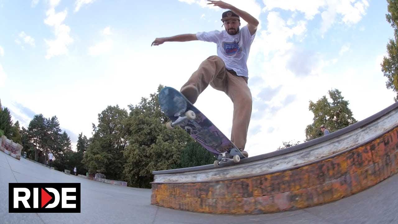ride channel disc Skateboarding Stalin Plaza in Prague, Czech Republic