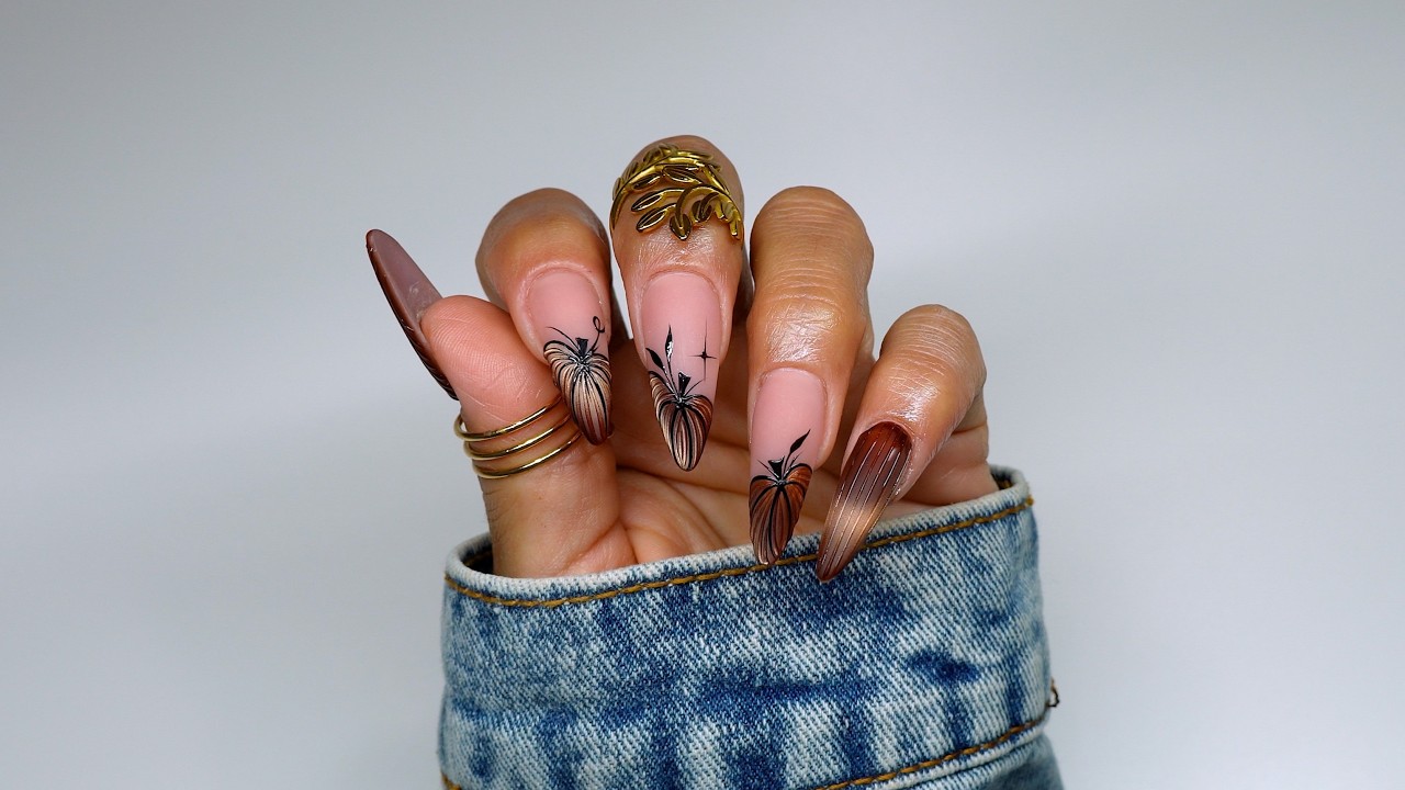 🍂🎃 Fall Pumpkin Nail Art Tutorial | Cat Eye Gel & 3D Texture Gel with ORIGÉN Brushes