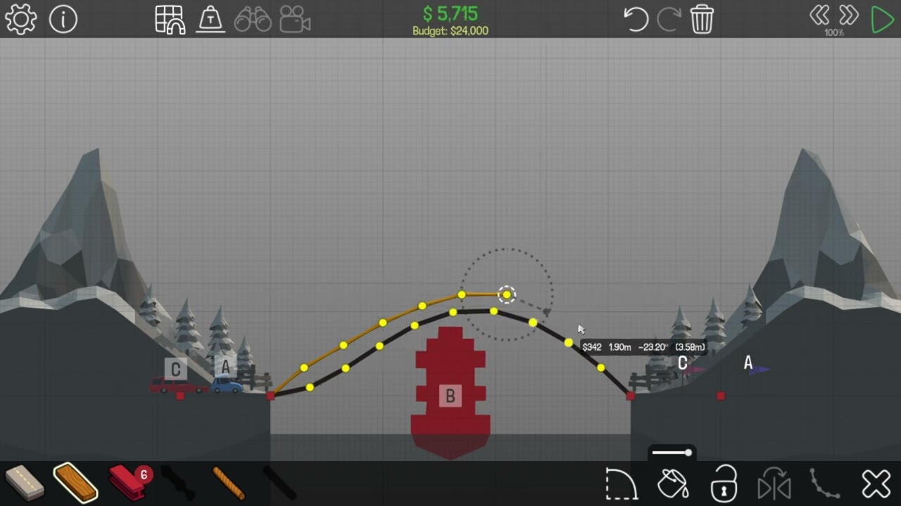 Overpass | 1-8 Alpine Meadows | Unbreaking Under-budget Solution | Poly Bridge