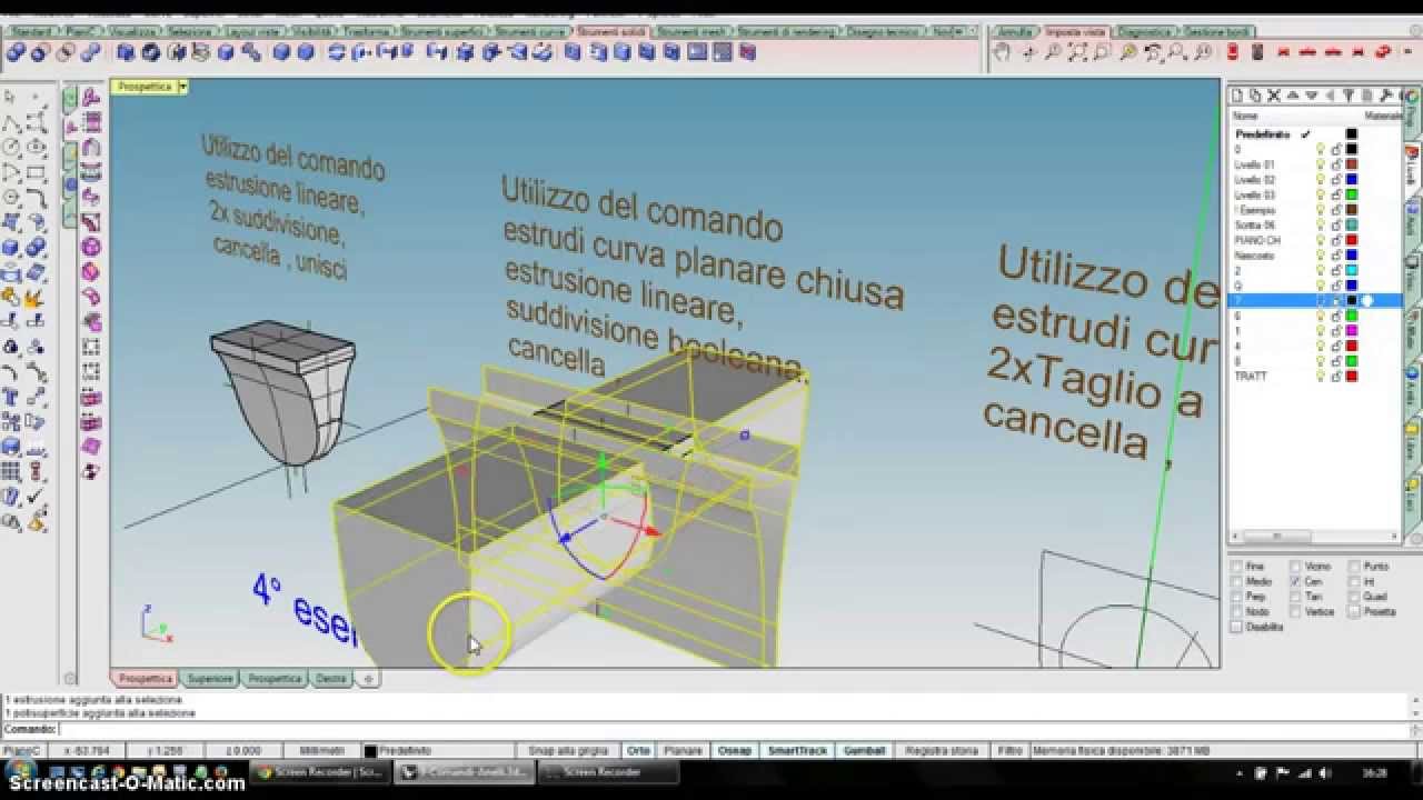 RHINO 5 Tutorial -Taglio a filo, crea solido...