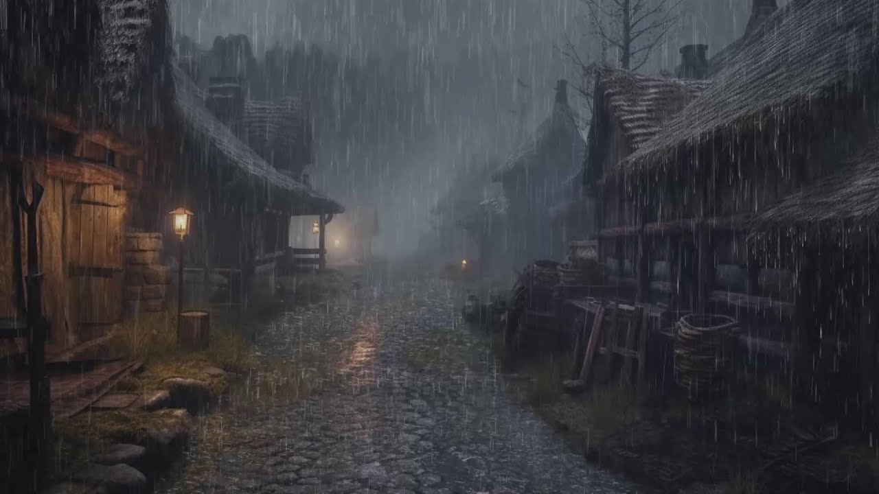 Gentle Rain In The Quiet And Magical Hogsmeade Village Near Hogwarts ...