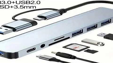 8 In 2 USB HUB With Splitter Card Reader, USB C Port, USB 3.0 / 2.0, SD/TF Splitter Card Reader, Doc