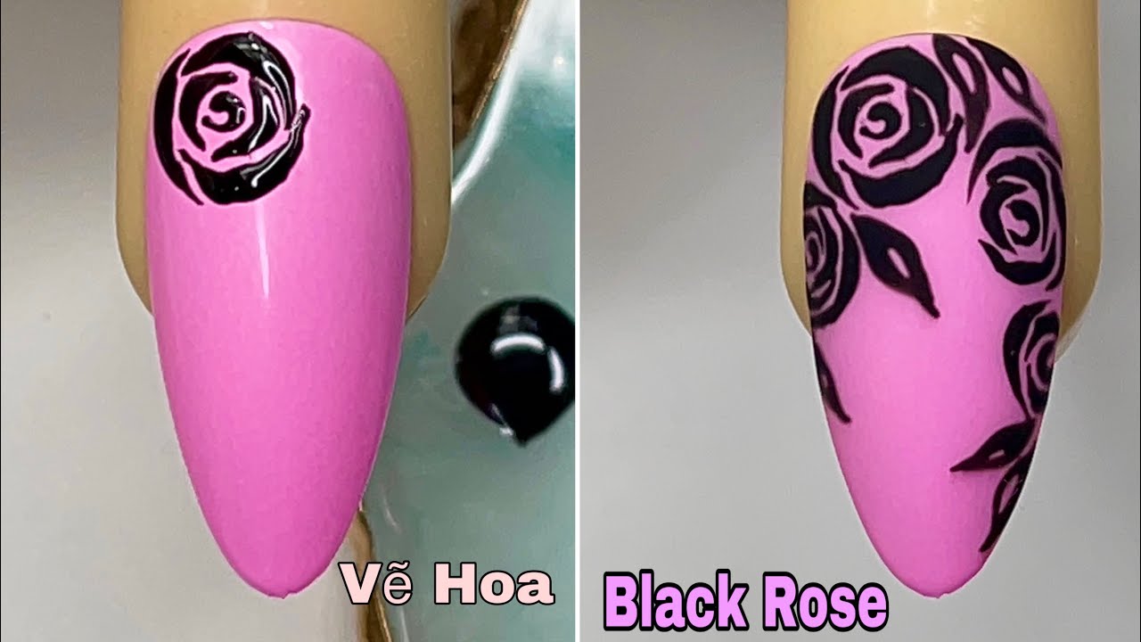 Simple Black Rose Nails Art For Beginner ðŸ’–Váº½ HoaðŸ’… New Nails Design ðŸ’� New  Nails - Youtube