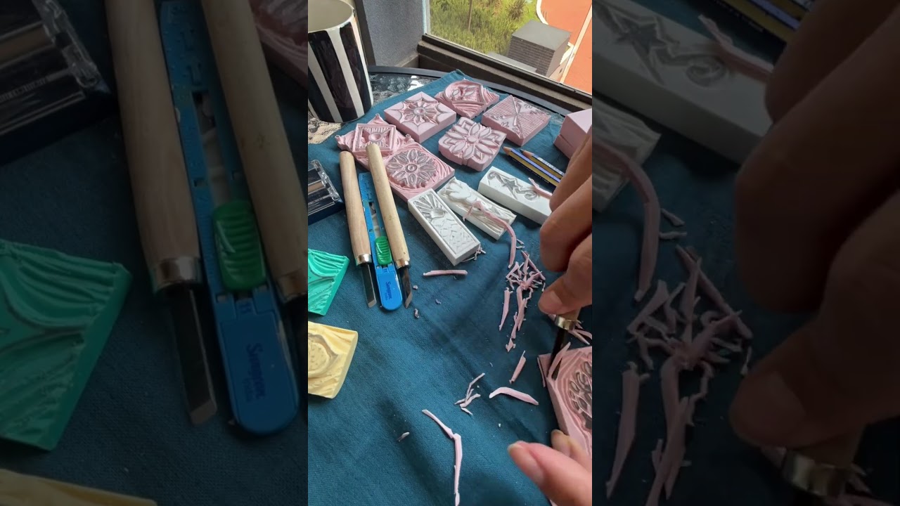 DIY Rubber Stamp Carving 🌲 | Pine Cone Design for Fabric & Paper 