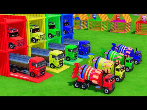 Garage with Colors - ALL MIXER TRUCK WITH DOUBLE FLATBED TRAILER TRUCK, SCANIA, MAN, COOL, FS22