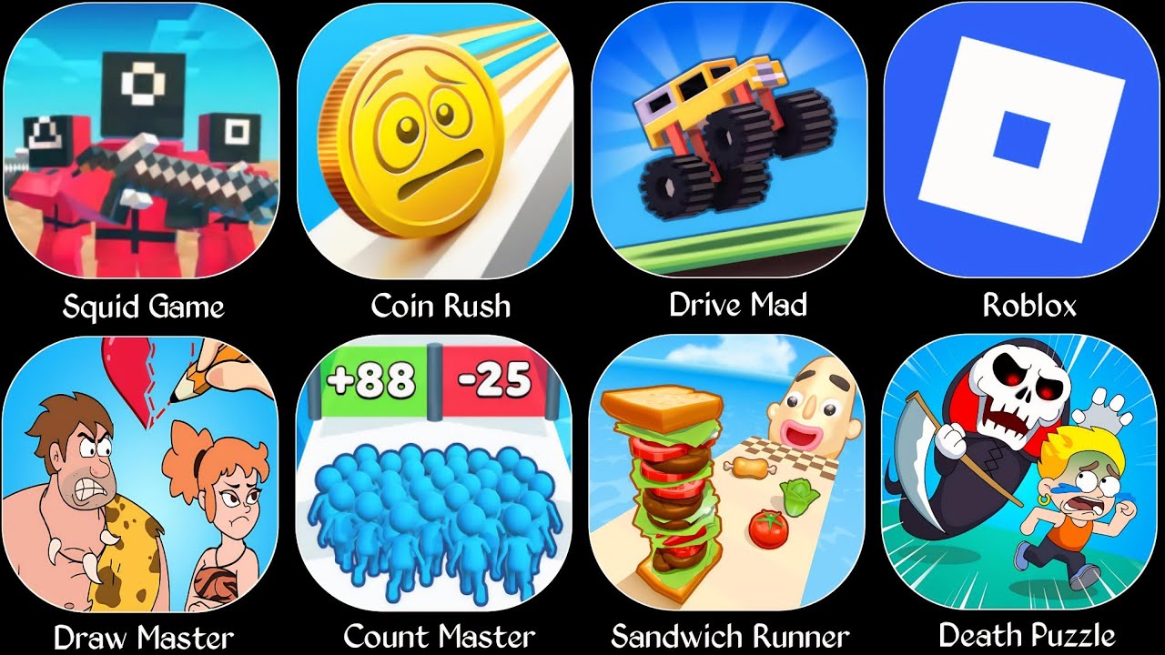 Spranky Survival, Roblox,Squid Game,Sandwich Runner,Count Master,Coin Rush,Draw Master,Drive Mad